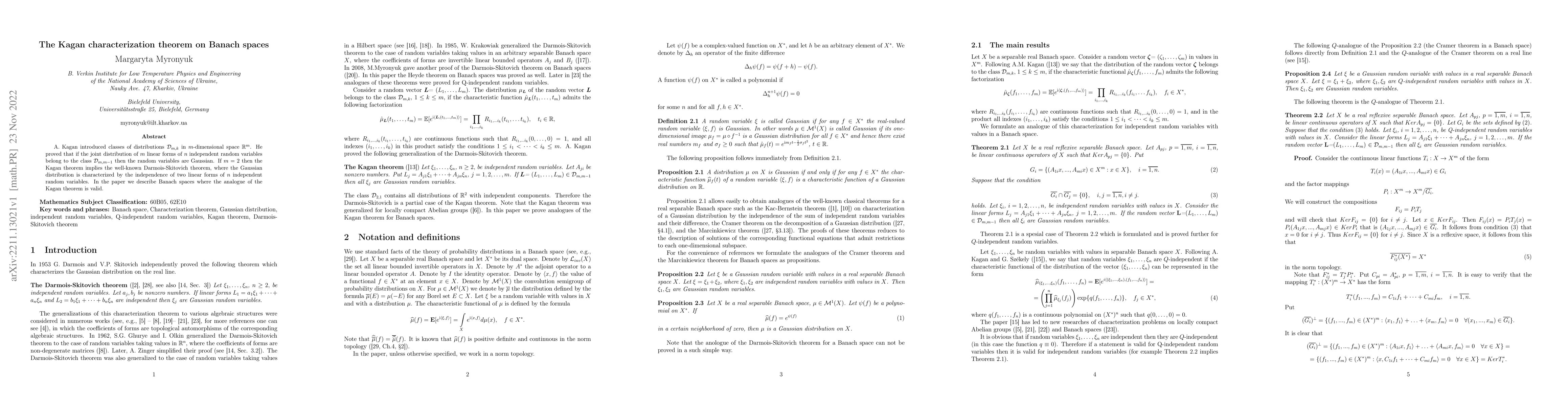 Thumbnail for The Kagan characterization theorem on Banach spaces