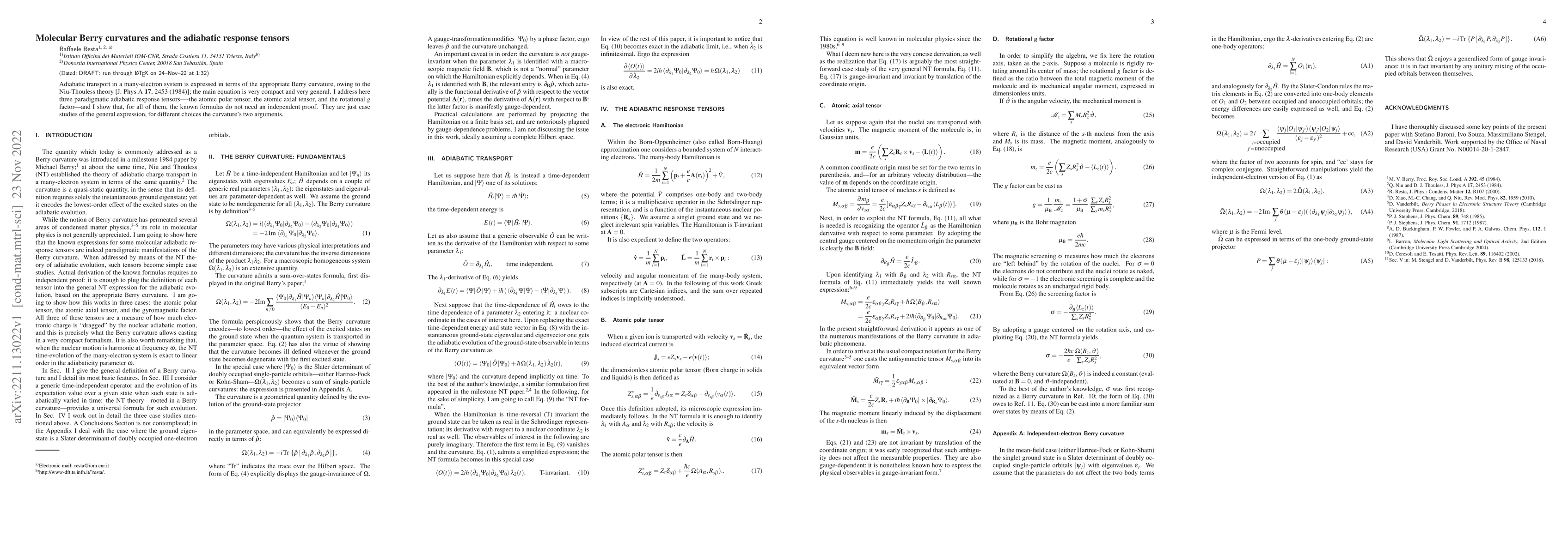 Thumbnail for Molecular Berry curvatures and the adiabatic response tensors