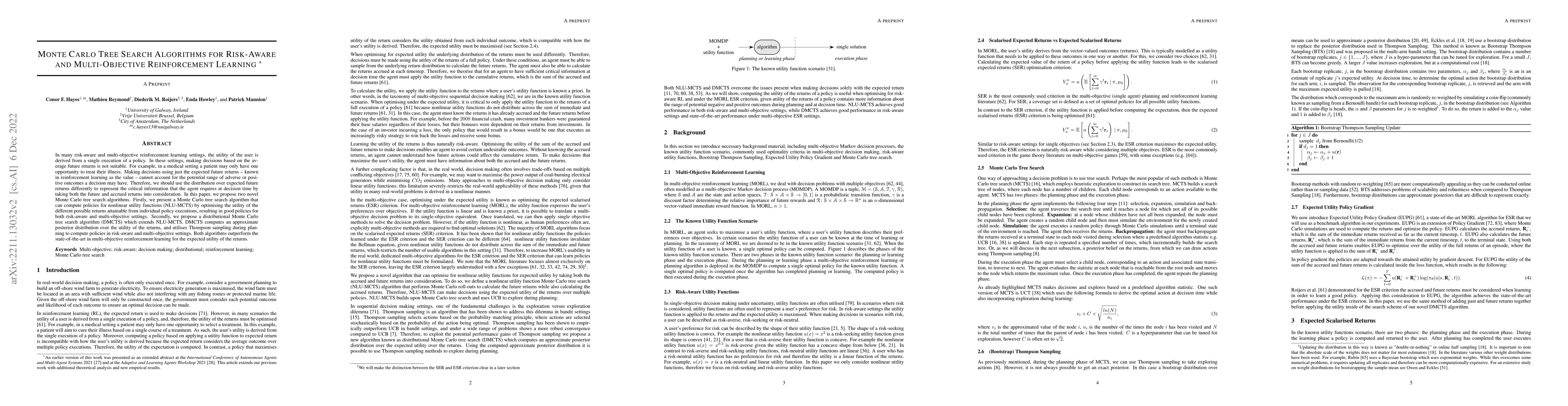 Thumbnail for Monte Carlo Tree Search Algorithms for Risk-Aware and Multi-Objective
  Reinforcement Learning