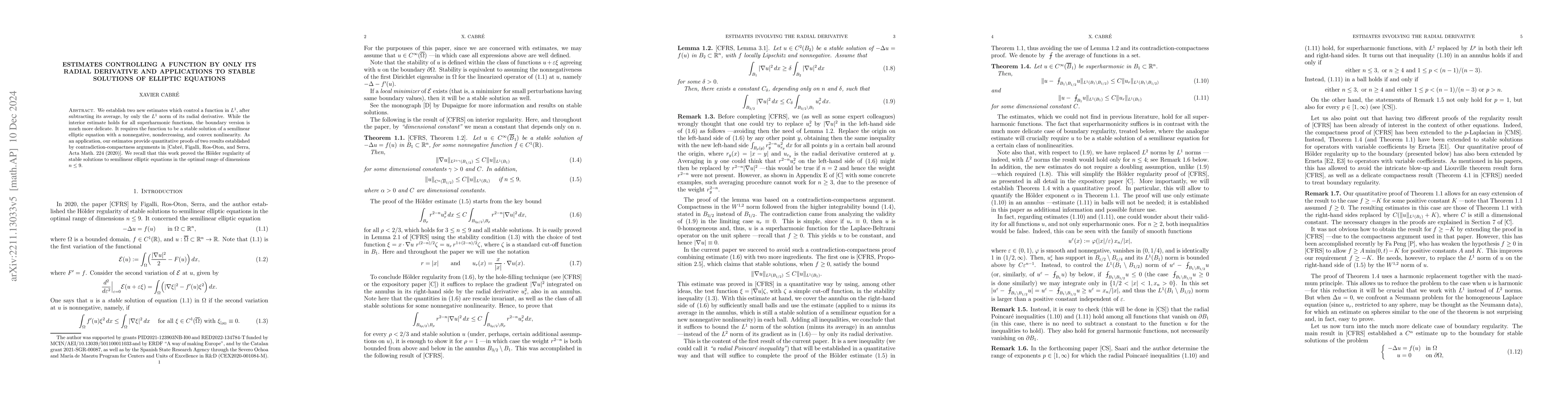 Thumbnail for Estimates controlling a function by only its radial derivative and
  applications to stable solutions of elliptic equations