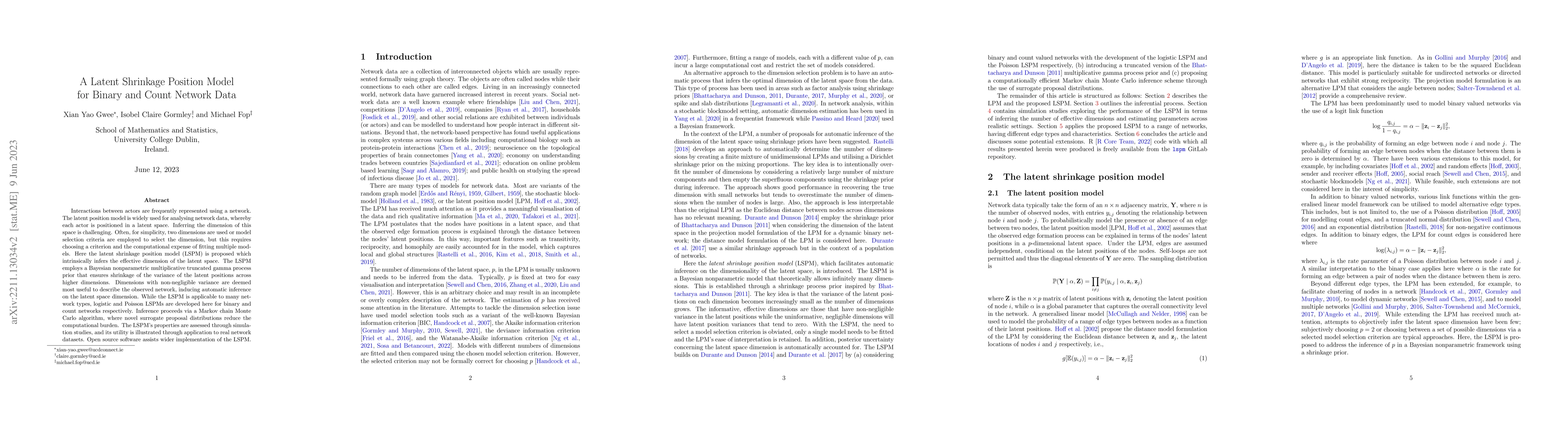 Thumbnail for A Latent Shrinkage Position Model for Binary and Count Network Data
