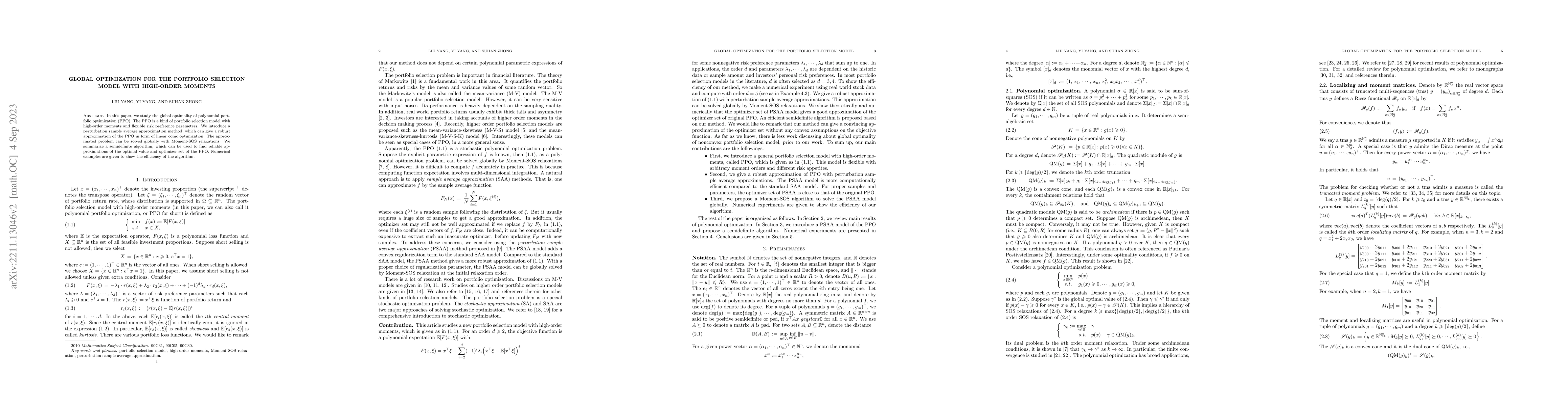 Thumbnail for Global optimization for the portfolio selection model with high-order
  moments