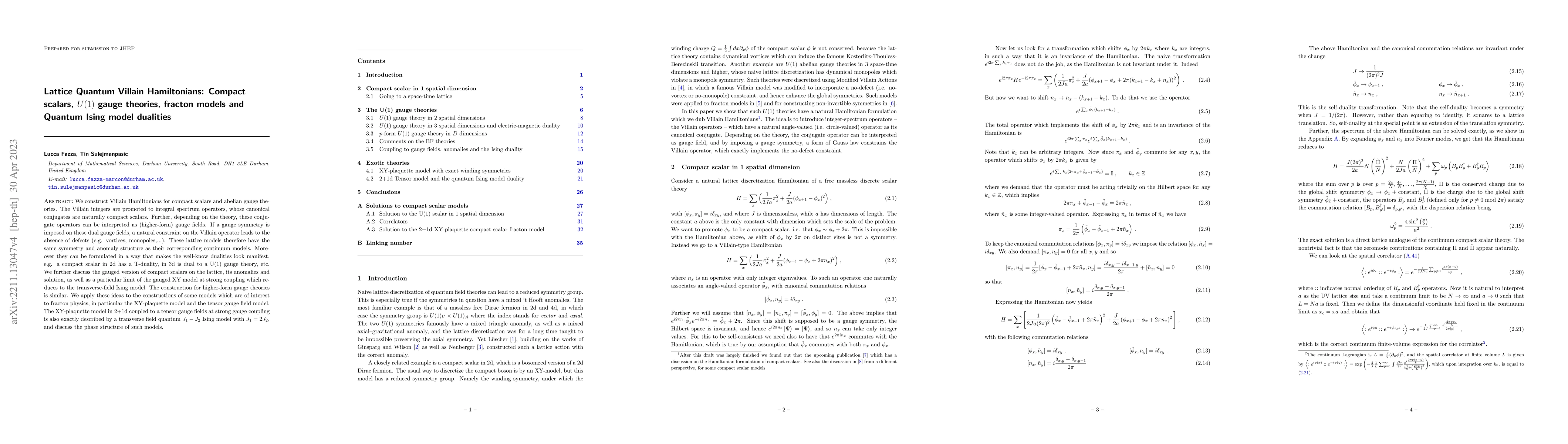 Thumbnail for Lattice Quantum Villain Hamiltonians: Compact scalars, $U(1)$ gauge
  theories, fracton models and Quantum Ising model dualities