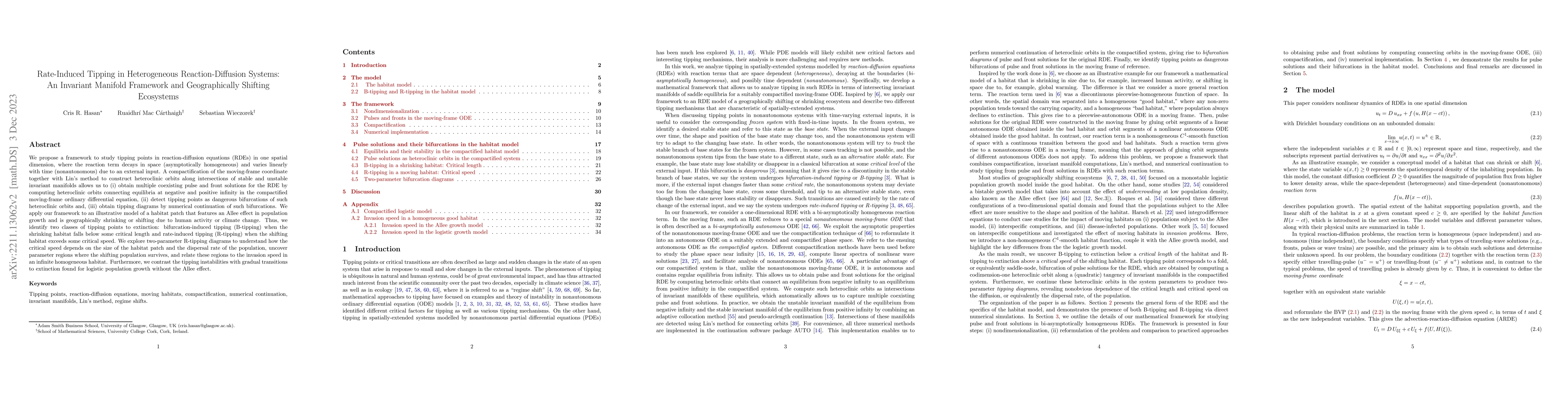 Thumbnail for Rate-Induced Tipping in Heterogeneous Reaction-Diffusion Systems: An
  Invariant Manifold Framework and Geographically Shifting Ecosystems