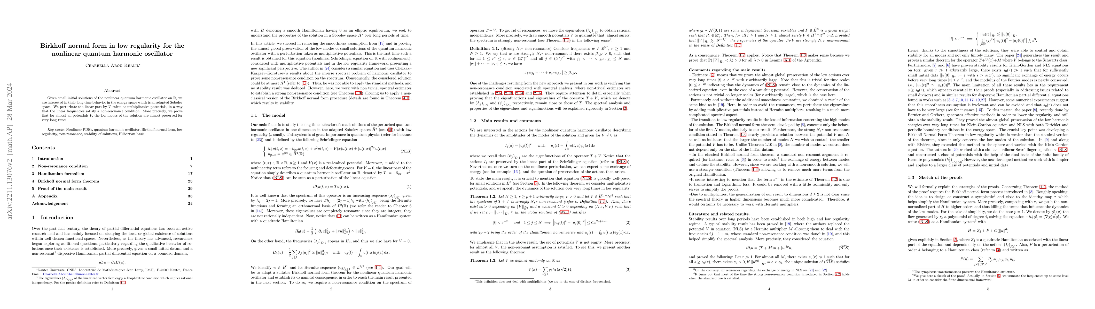 Thumbnail for Birkhoff normal form in low regularity for the nonlinear quantum
  harmonic oscillator