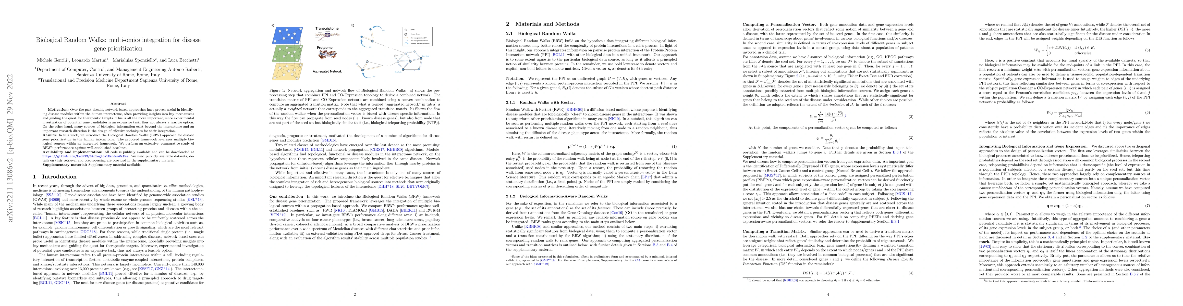 Thumbnail for Biological Random Walks: multi-omics integration for disease gene
  prioritization