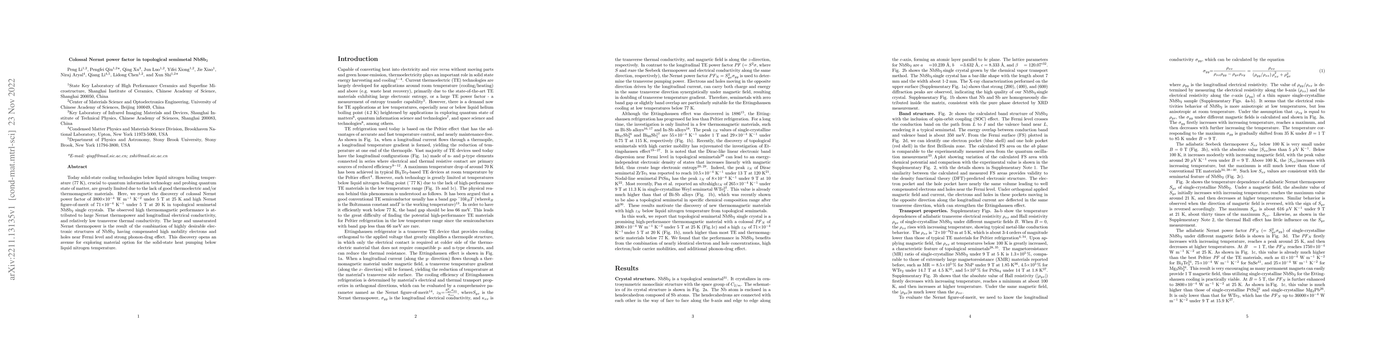 Thumbnail for Colossal Nernst power factor in topological semimetal NbSb$_2$