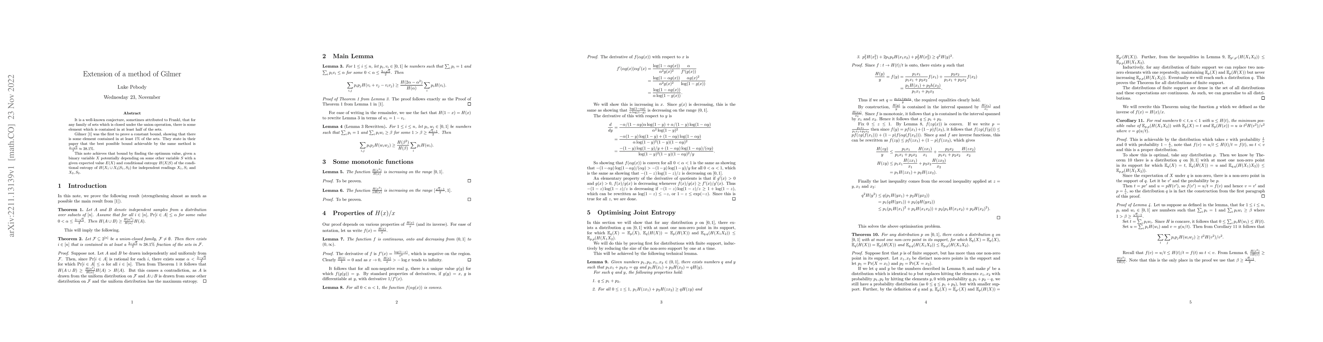 Thumbnail for Extension of a Method of Gilmer