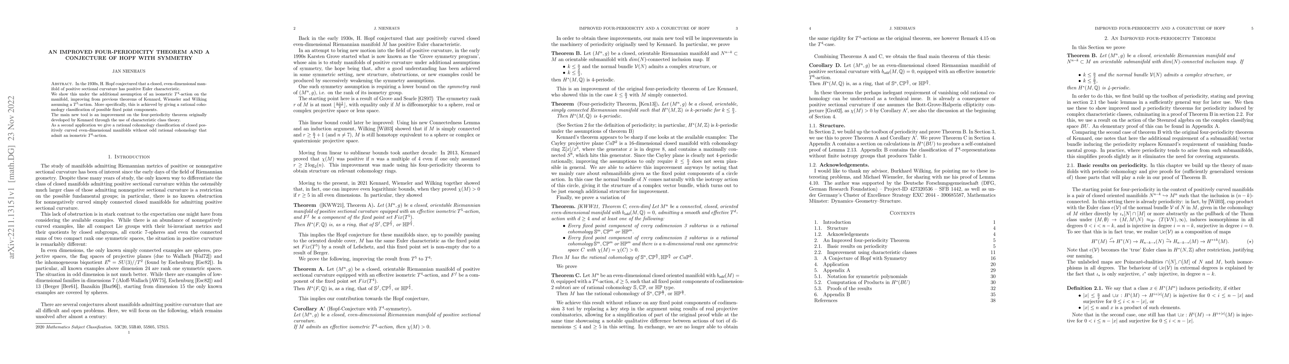 Thumbnail for An improved four-periodicity theorem and a conjecture of Hopf with
  symmetry