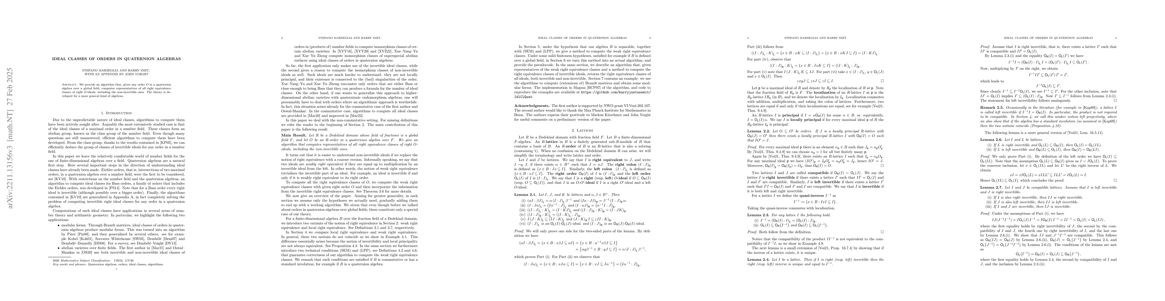 Thumbnail for Ideal classes of orders in quaternion algebras