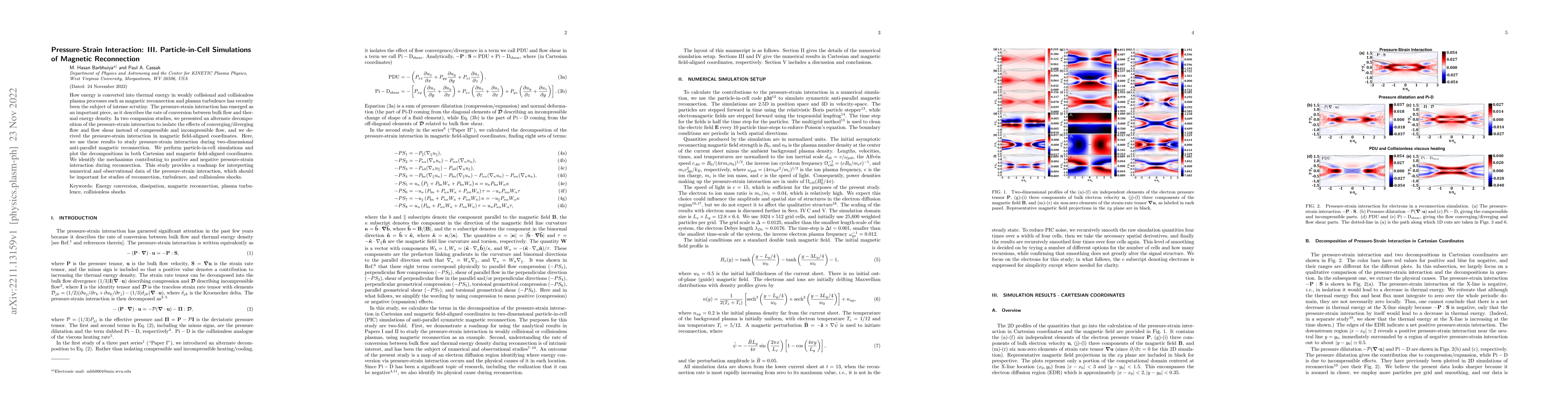 Thumbnail for Pressure-Strain Interaction: III. Particle-in-Cell Simulations of
  Magnetic Reconnection