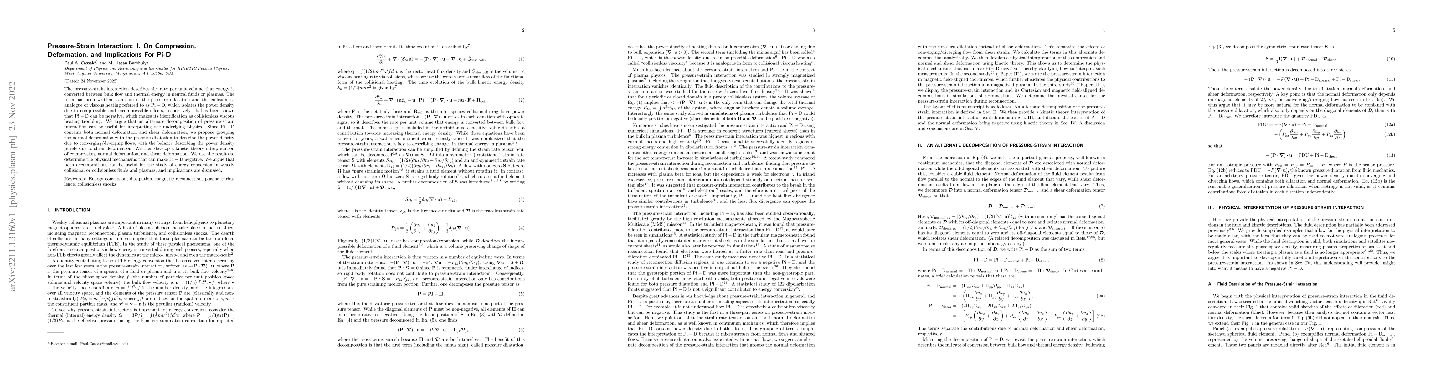 Thumbnail for Pressure-Strain Interaction: I. On Compression, Deformation, and
  Implications For Pi-D