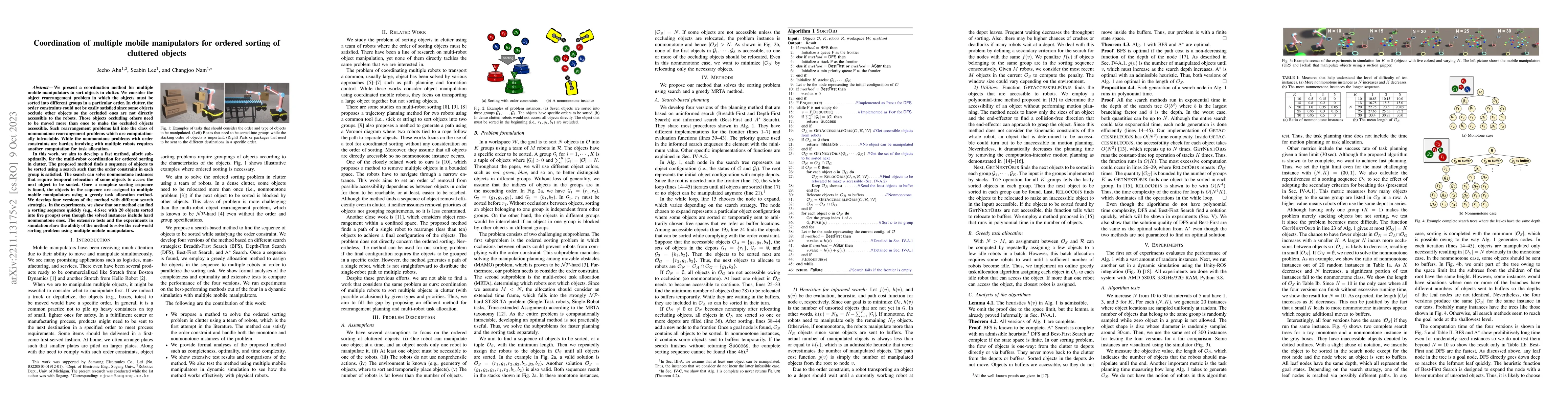 Thumbnail for Coordination of multiple mobile manipulators for ordered sorting of
  cluttered objects