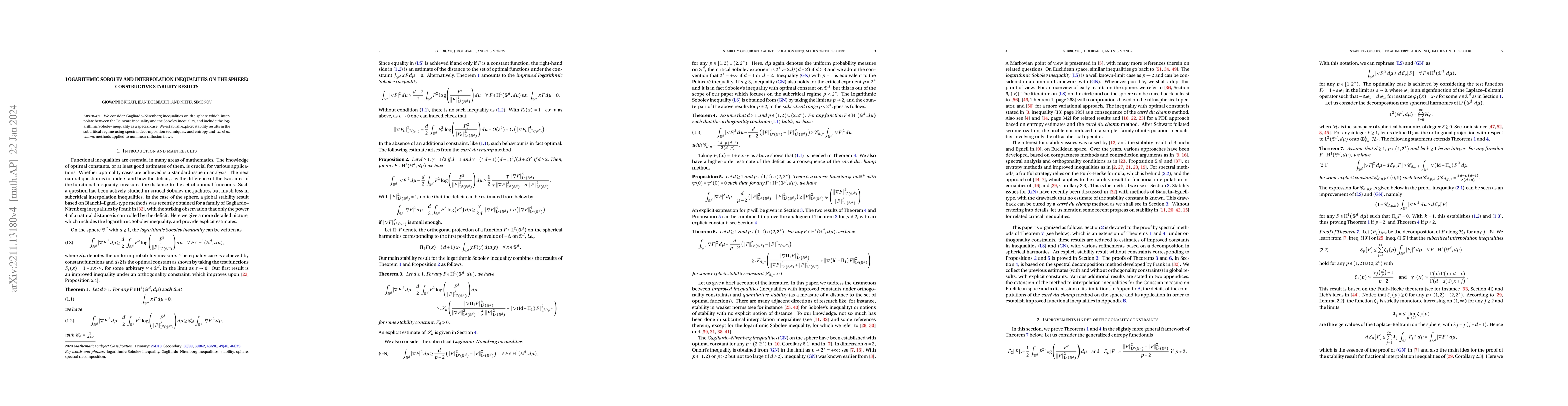 Thumbnail for Logarithmic Sobolev and interpolation inequalities on the sphere:
  constructive stability results