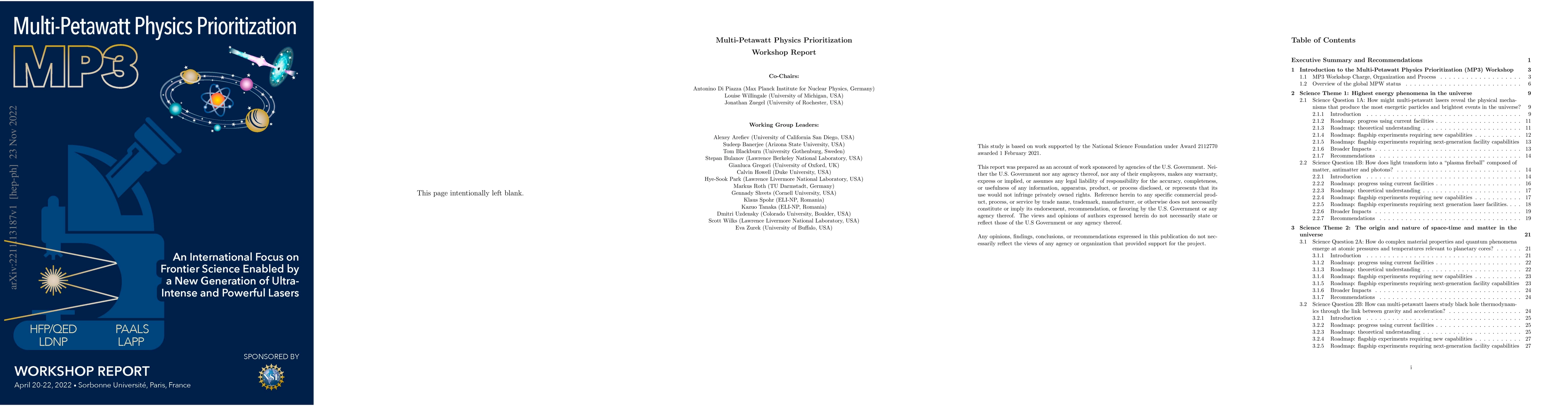 Thumbnail for Multi-Petawatt Physics Prioritization (MP3) Workshop Report