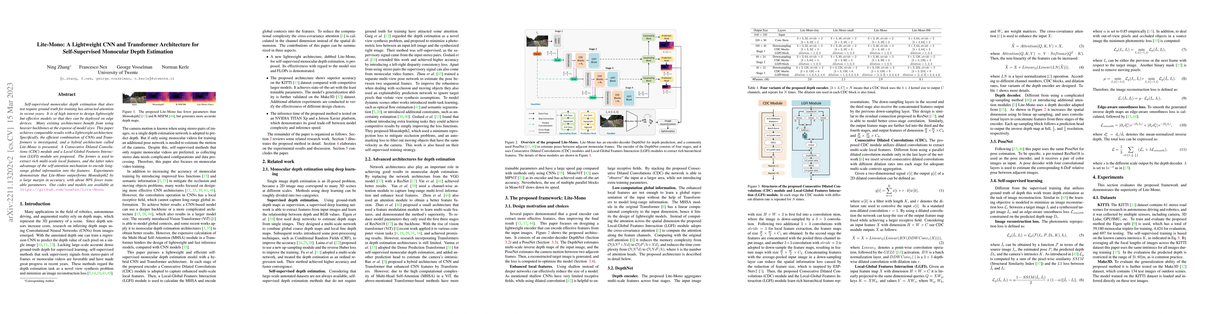 Thumbnail for Lite-Mono: A Lightweight CNN and Transformer Architecture for
  Self-Supervised Monocular Depth Estimation
