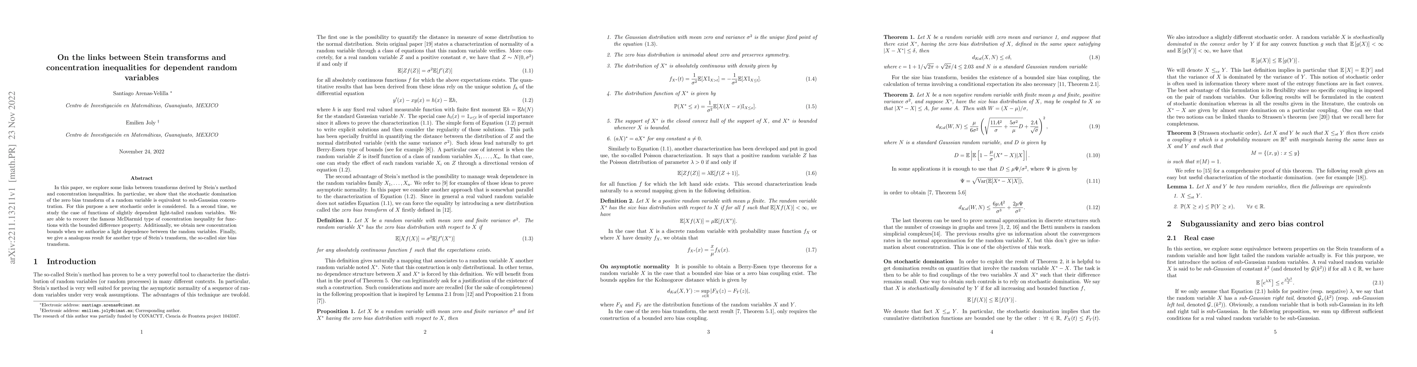 Thumbnail for On the links between Stein transforms and concentration inequalities for
  dependent random variables