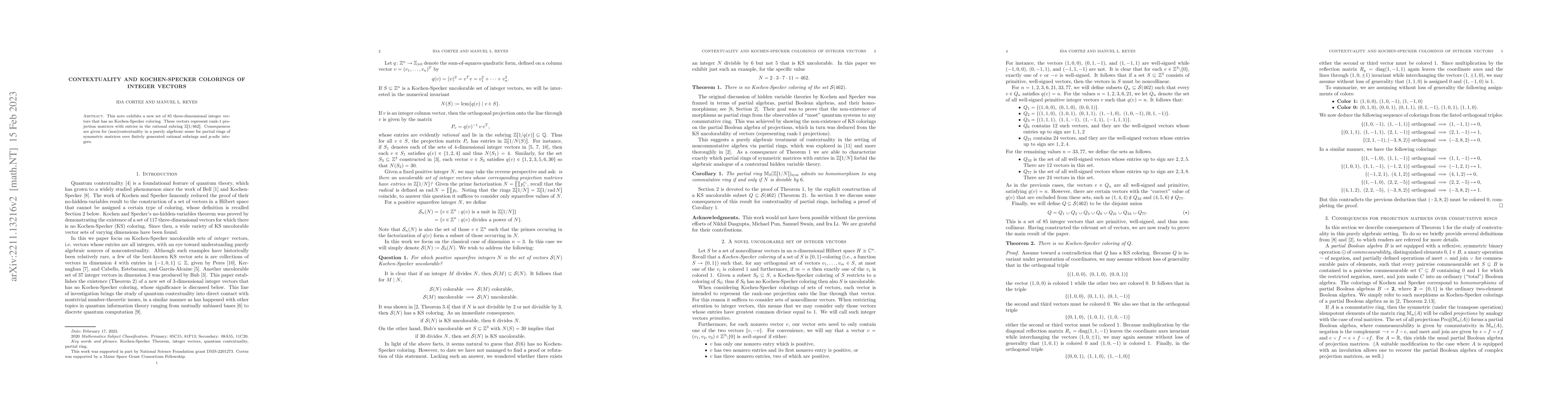 Thumbnail for Contextuality and Kochen-Specker colorings of integer vectors