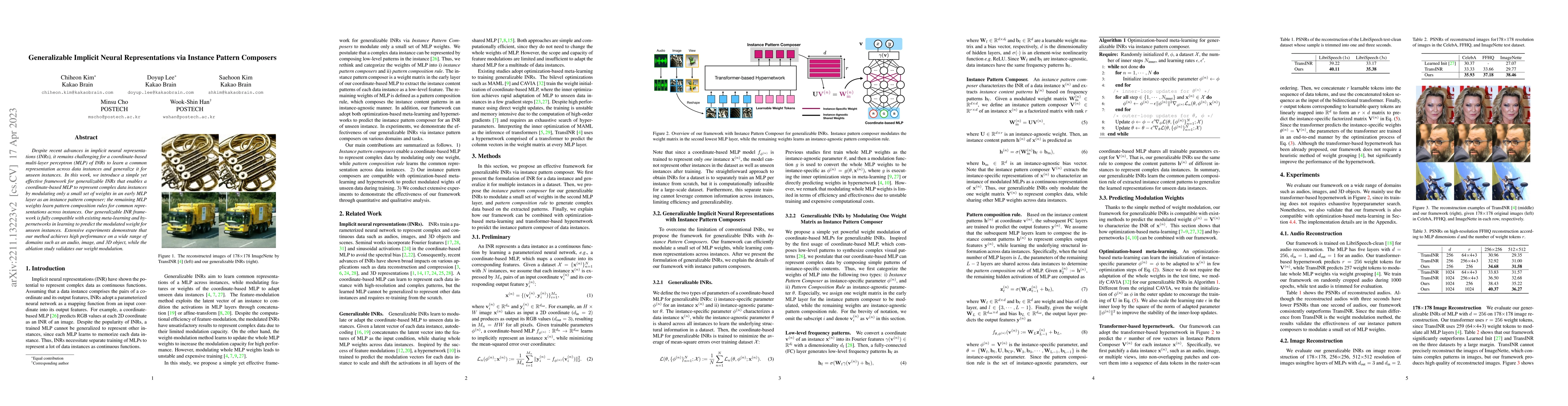 Thumbnail for Generalizable Implicit Neural Representations via Instance Pattern
  Composers