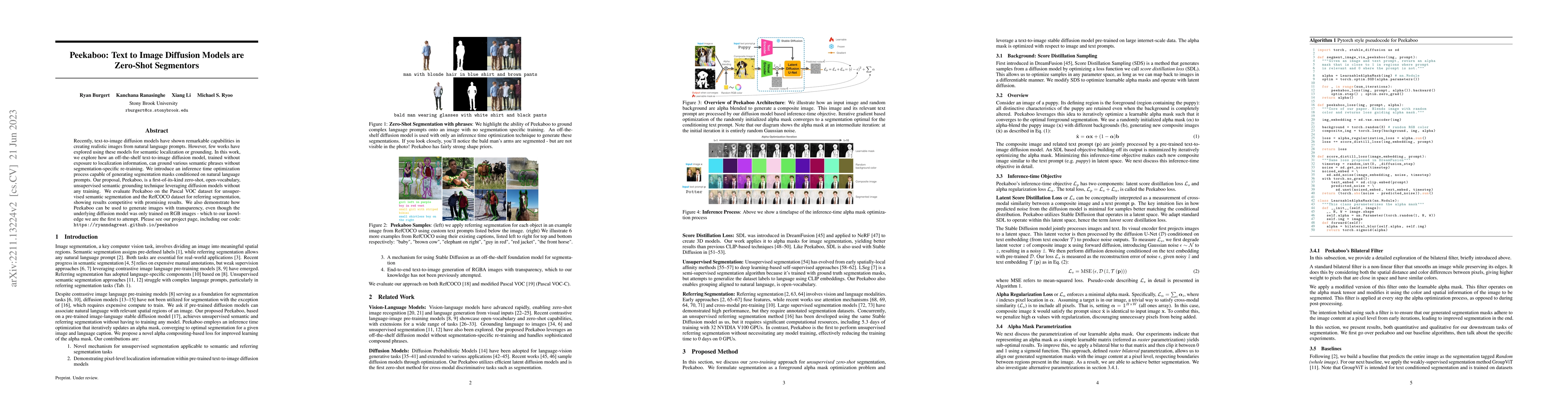 Thumbnail for Peekaboo: Text to Image Diffusion Models are Zero-Shot Segmentors