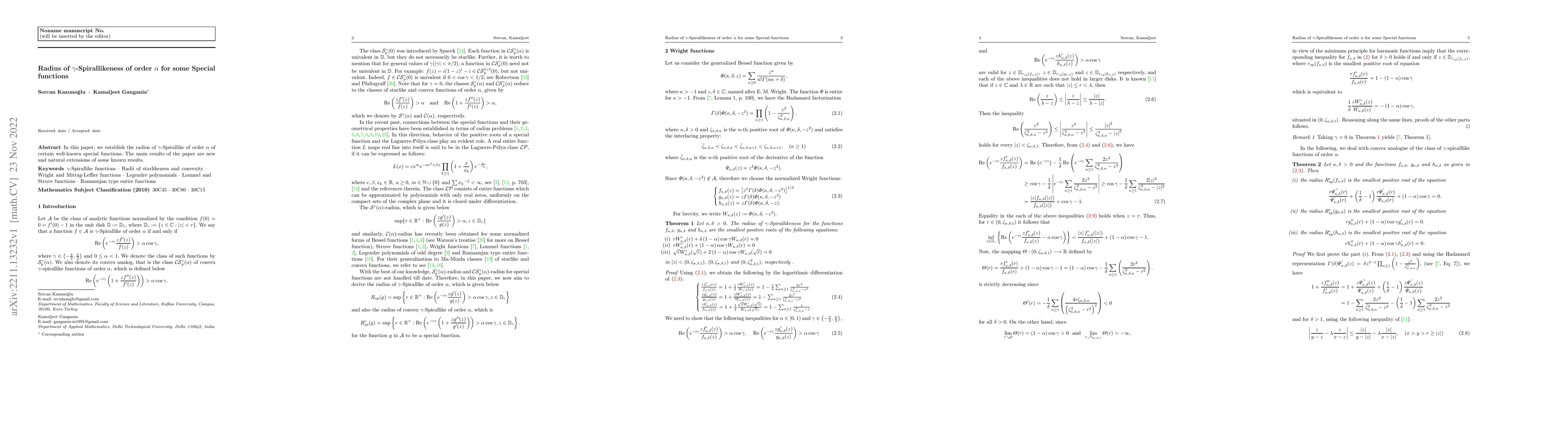 Thumbnail for Radius of $\gamma$-Spirallikeness of order $\alpha$ for some Special
  functions