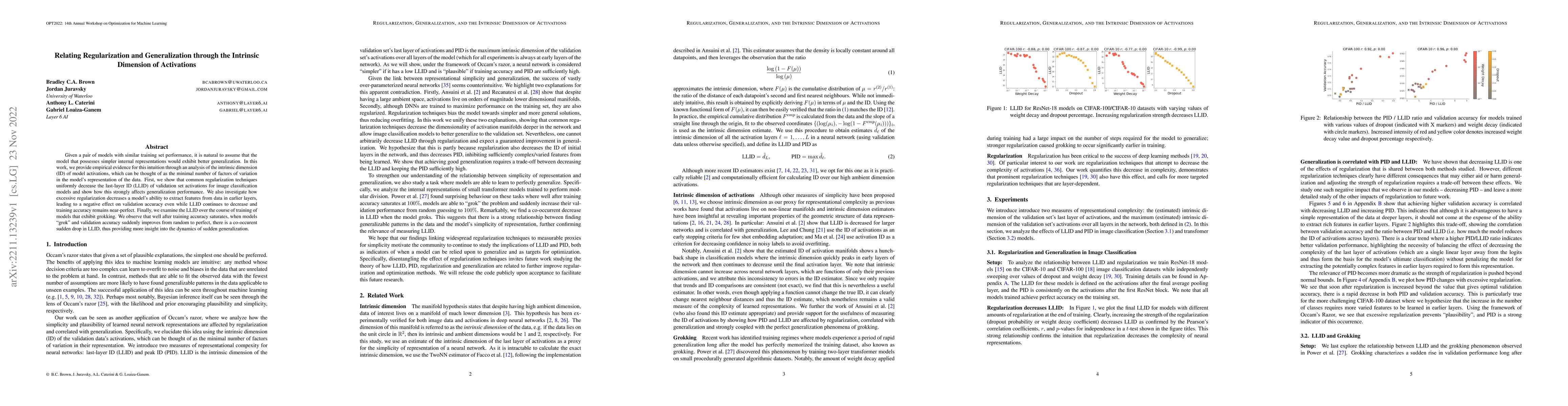 Thumbnail for Relating Regularization and Generalization through the Intrinsic
  Dimension of Activations