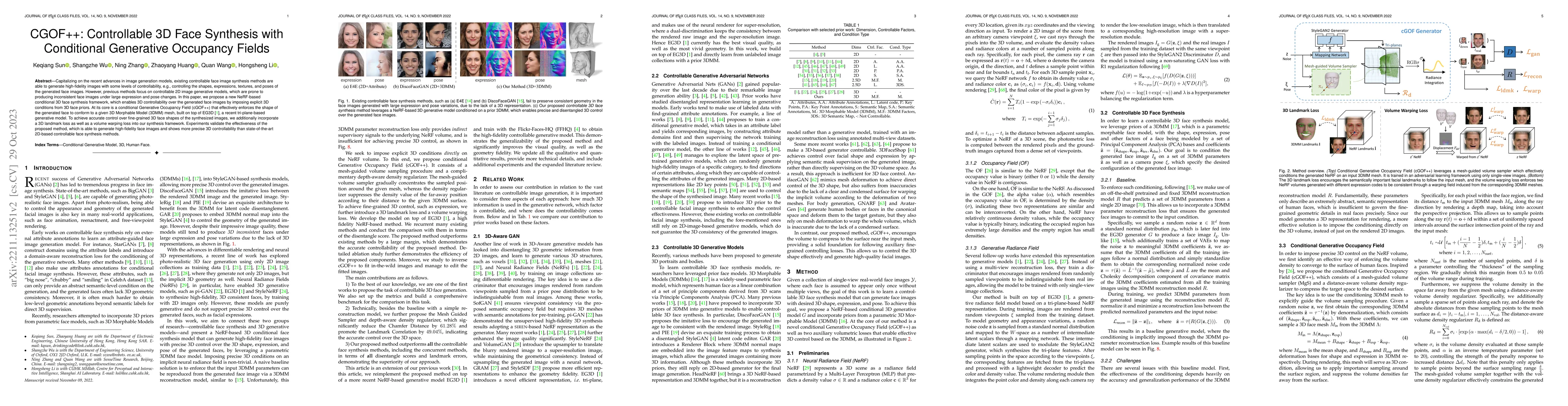 Thumbnail for CGOF++: Controllable 3D Face Synthesis with Conditional Generative
  Occupancy Fields