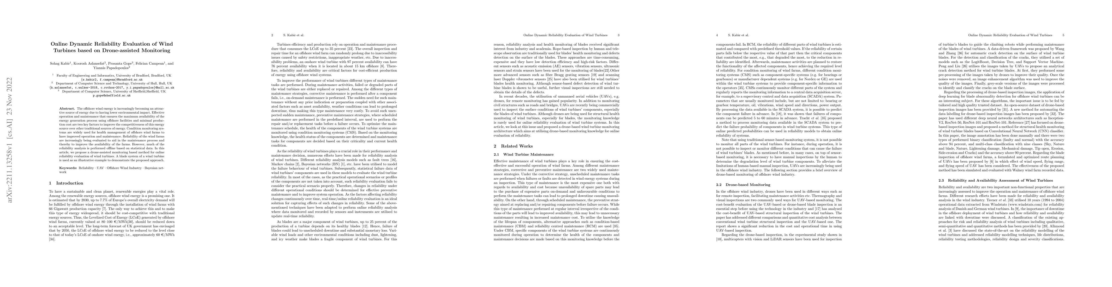 Thumbnail for Online Dynamic Reliability Evaluation of Wind Turbines based on
  Drone-assisted Monitoring