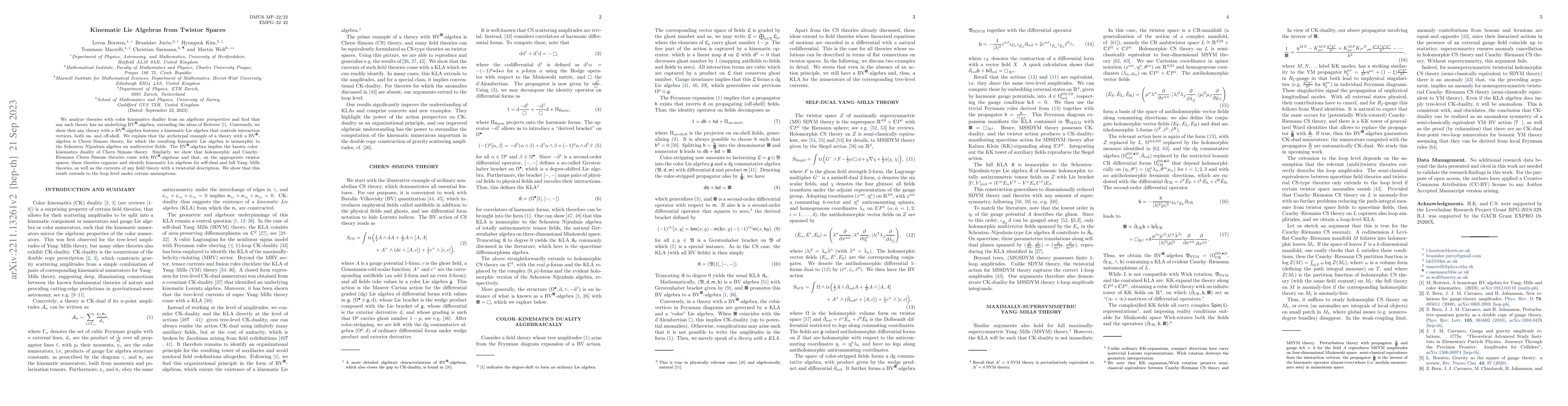 Thumbnail for Kinematic Lie Algebras From Twistor Spaces