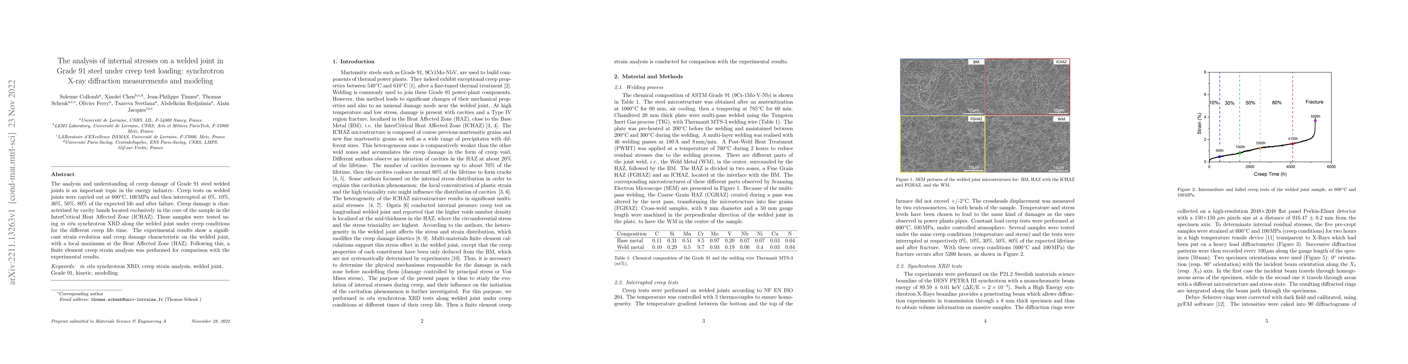 Thumbnail for Internal stresses analysis on welded joint in Grade 91 steel under creep
  test: synchrotron DRX tests and modelling