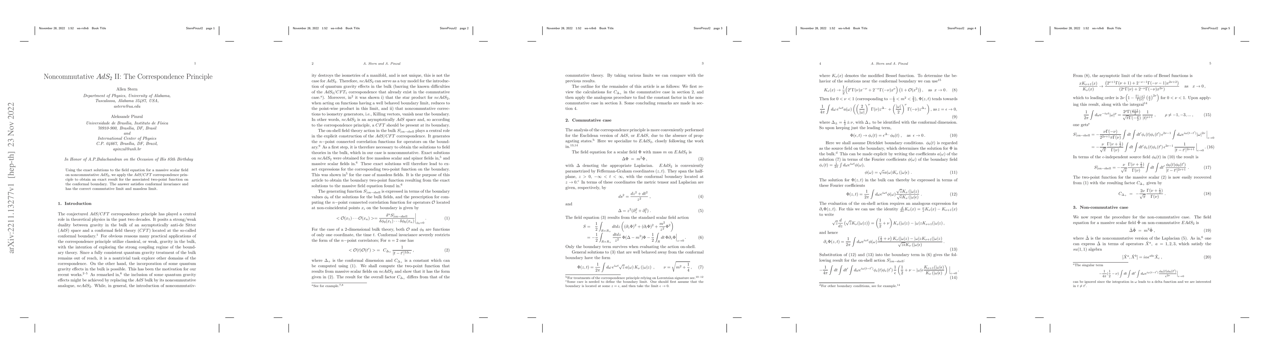 Thumbnail for Noncommutative $AdS_2$ II: The Correspondence Principle