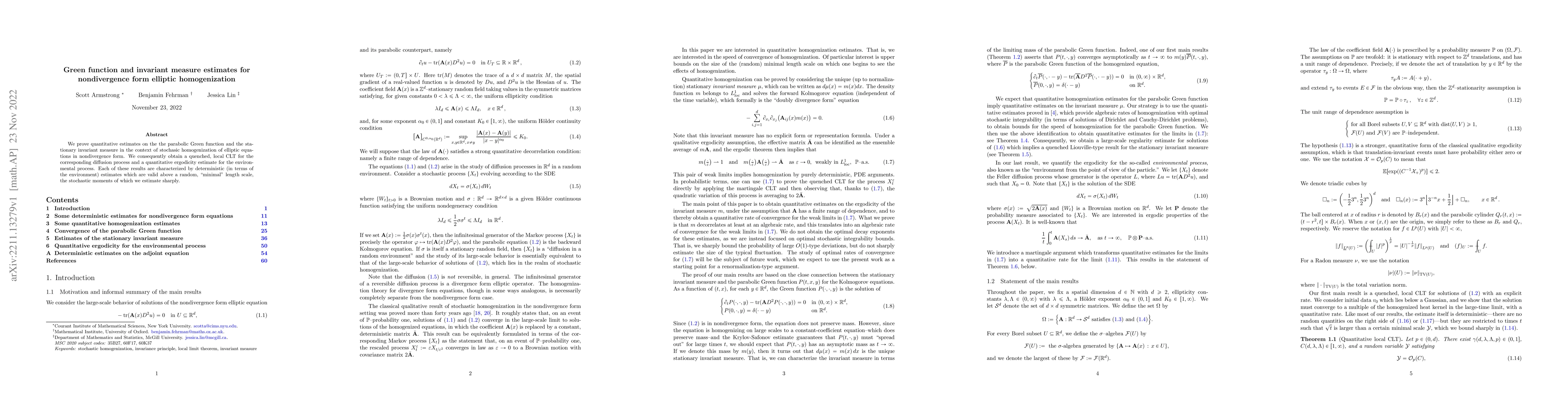 Thumbnail for Green function and invariant measure estimates for nondivergence form
  elliptic homogenization