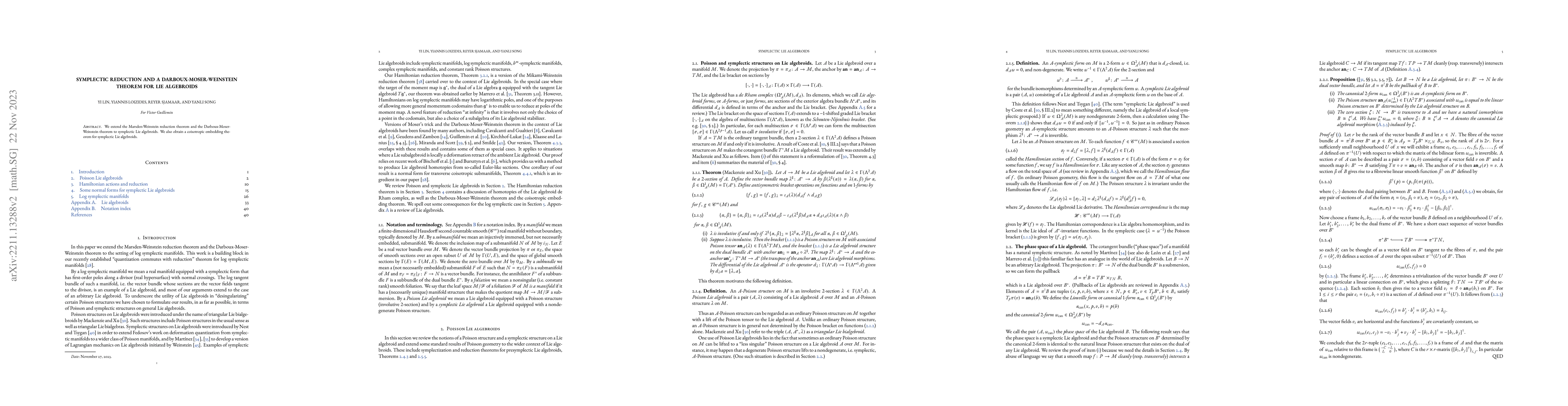 Thumbnail for Symplectic reduction and a Darboux-Moser-Weinstein theorem for Lie
  algebroids