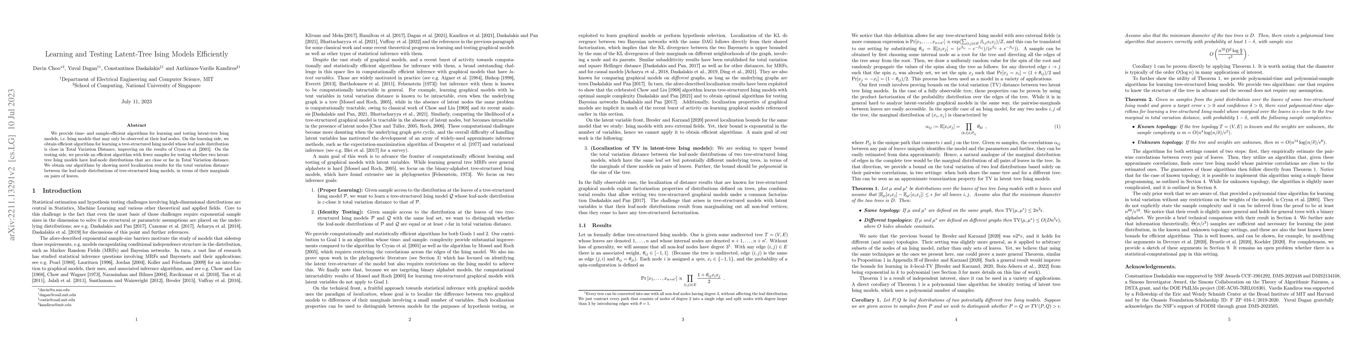 Thumbnail for Learning and Testing Latent-Tree Ising Models Efficiently