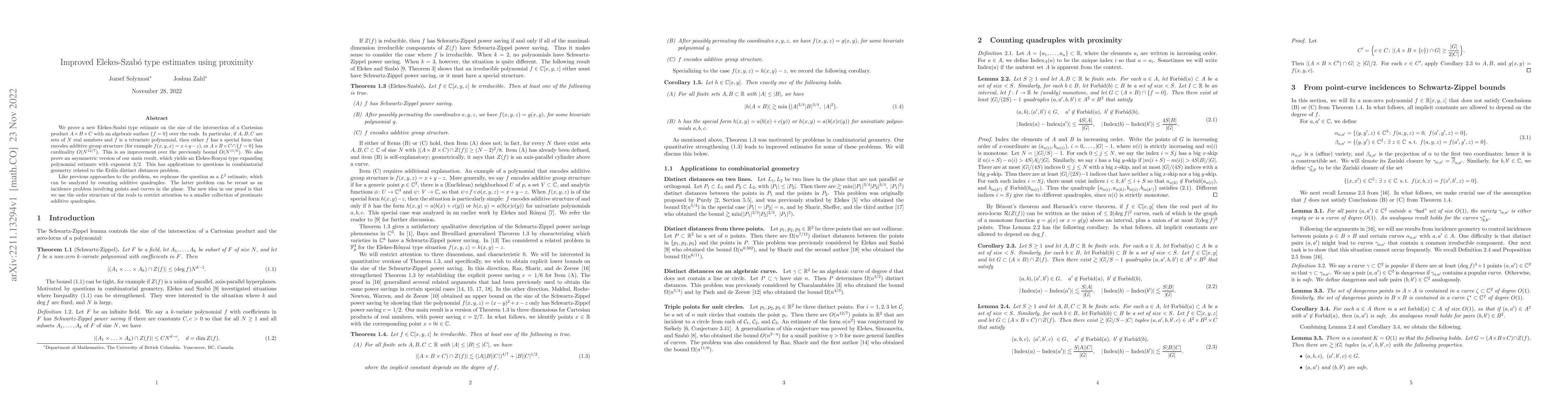 Thumbnail for Improved Elekes-Szab\'o type estimates using proximity