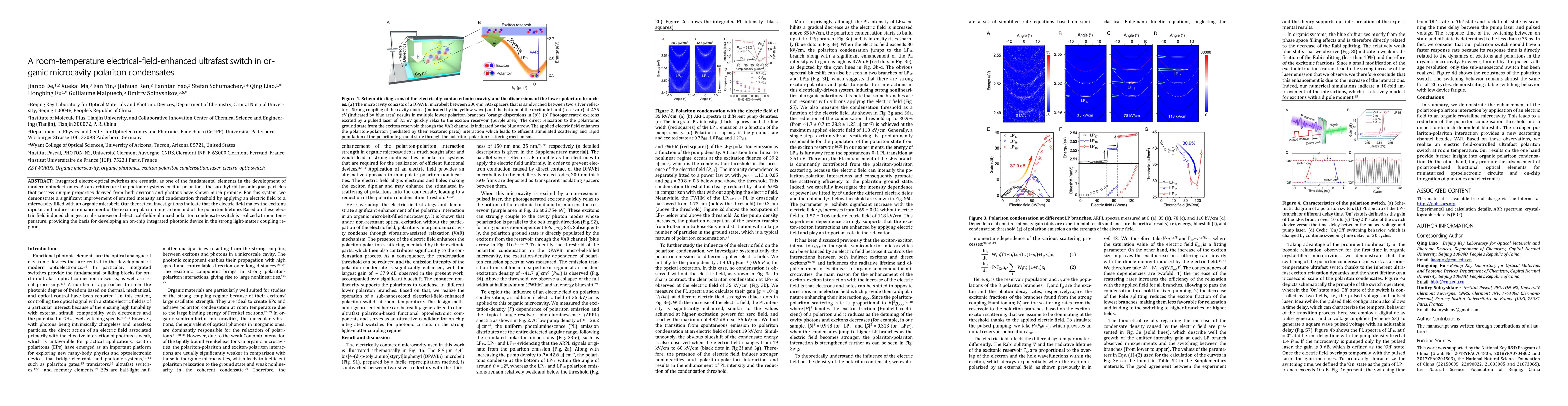Thumbnail for A room-temperature electrical-field-enhanced ultrafast switch in organic
  microcavity polariton condensates