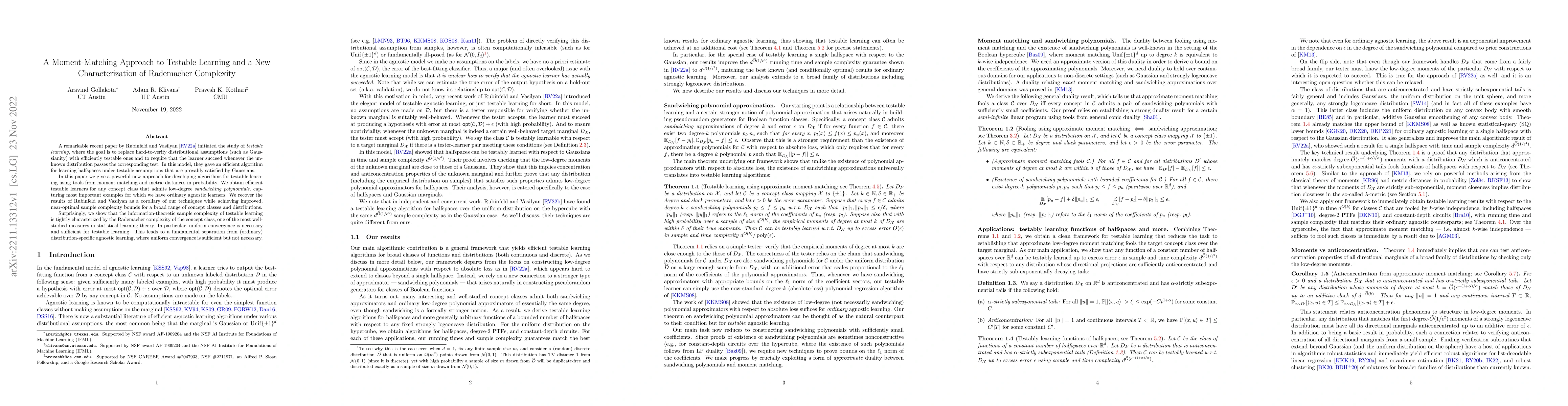 Thumbnail for A Moment-Matching Approach to Testable Learning and a New
  Characterization of Rademacher Complexity
