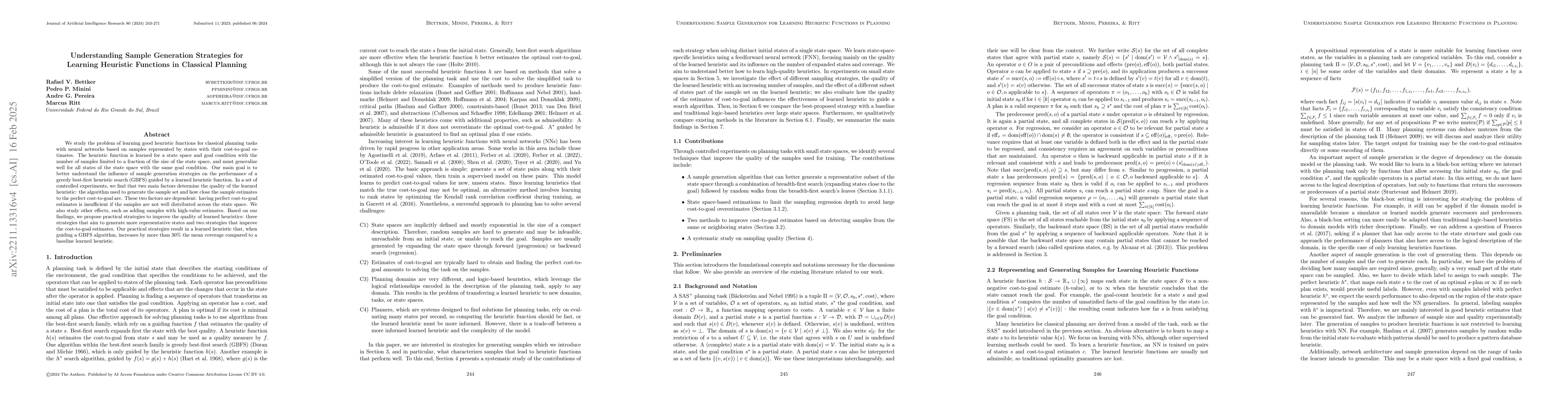 Thumbnail for Understanding Sample Generation Strategies for Learning Heuristic
  Functions in Classical Planning