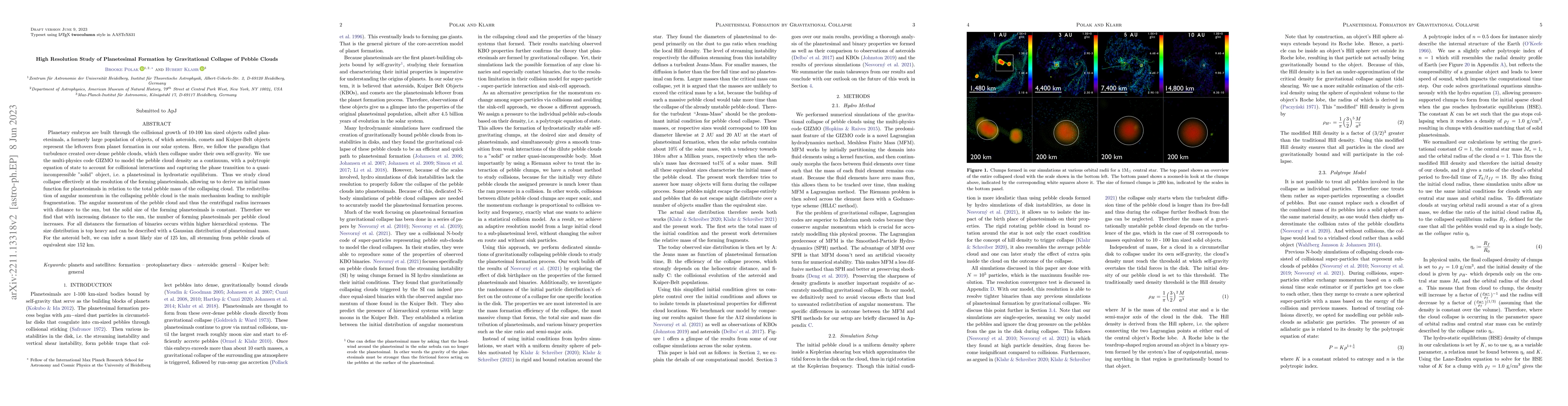 Thumbnail for High Resolution Study of Planetesimal Formation by Gravitational
  Collapse of Pebble Clouds