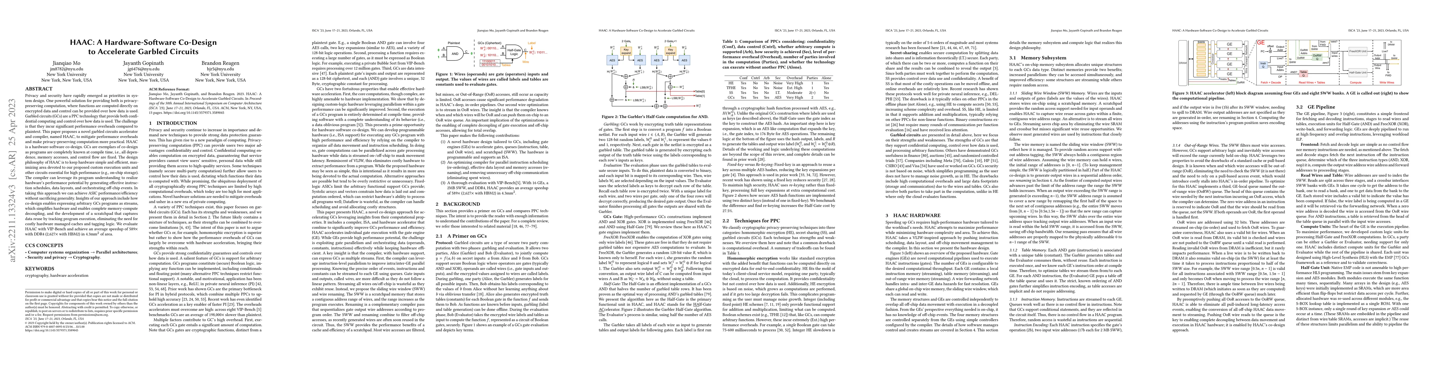 Thumbnail for HAAC: A Hardware-Software Co-Design to Accelerate Garbled Circuits
