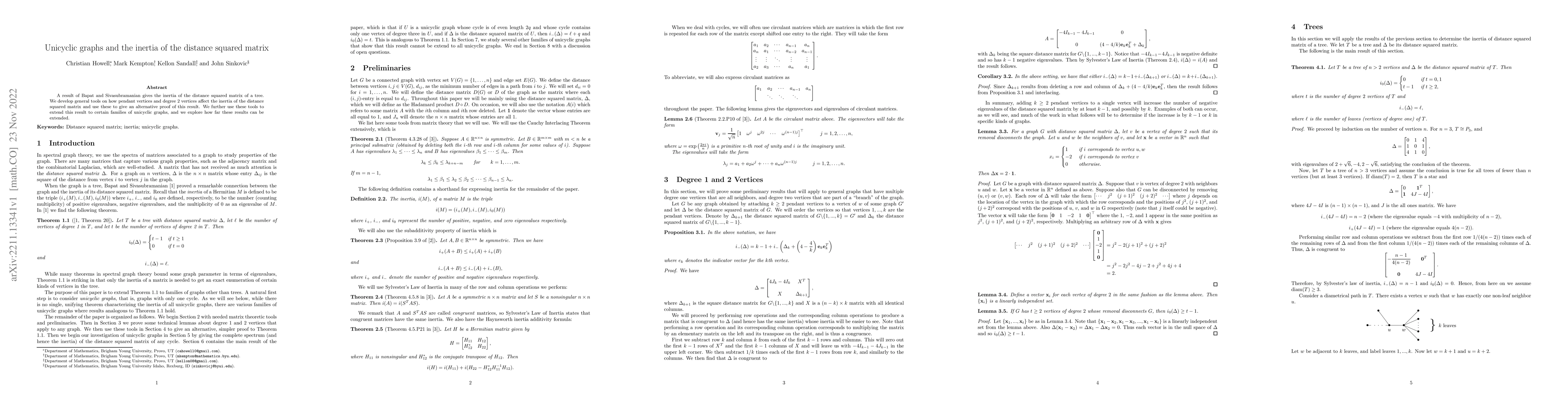 Thumbnail for Unicyclic graphs and the inertia of the distance squared matrix
