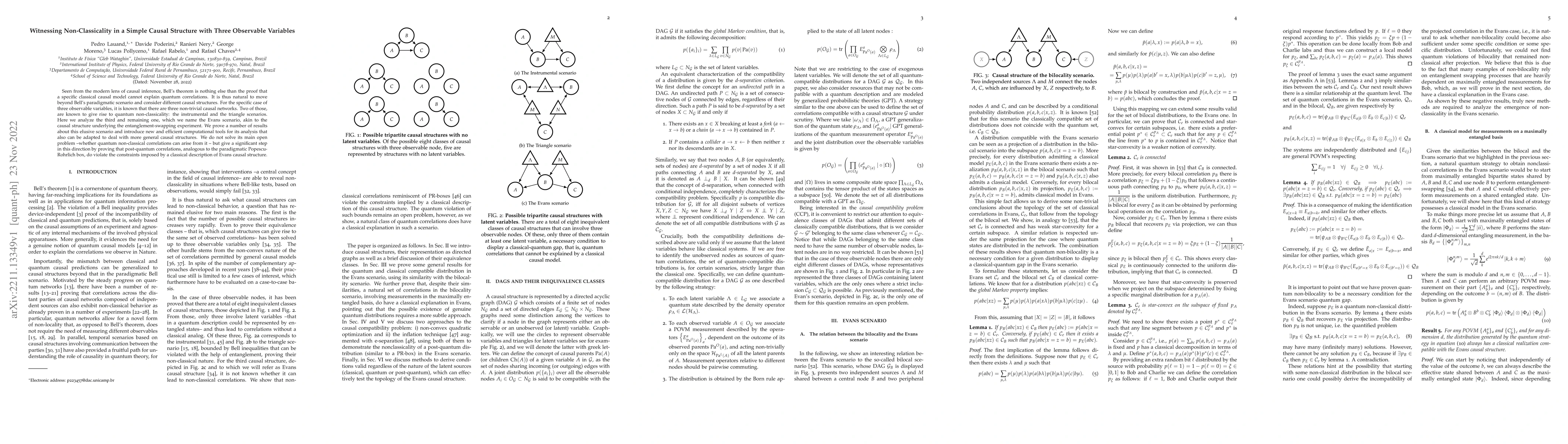 Thumbnail for Witnessing Non-Classicality in a Simple Causal Structure with Three
  Observable Variables