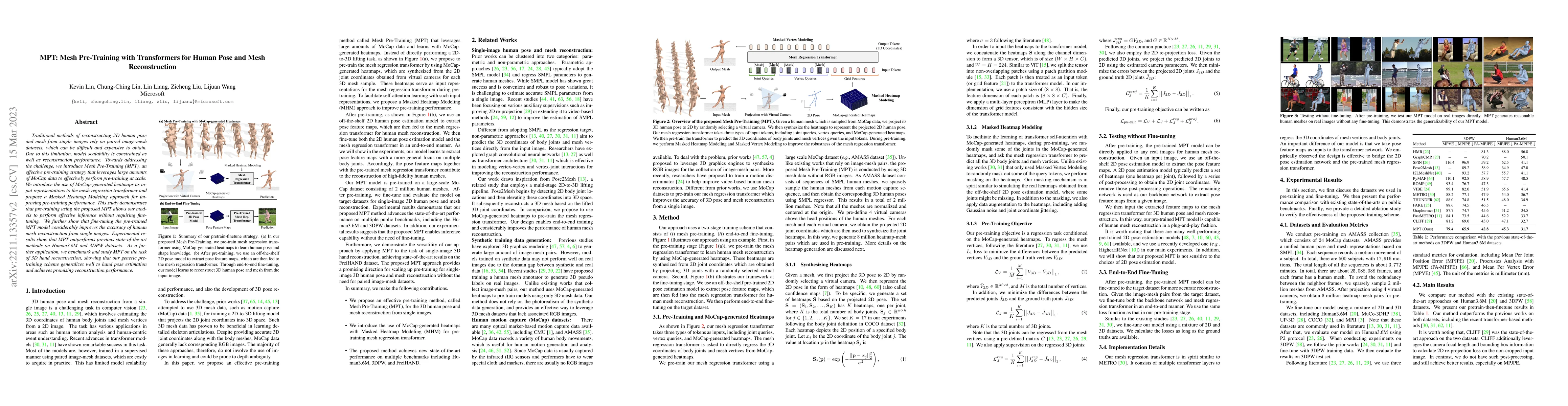 Thumbnail for MPT: Mesh Pre-Training with Transformers for Human Pose and Mesh
  Reconstruction
