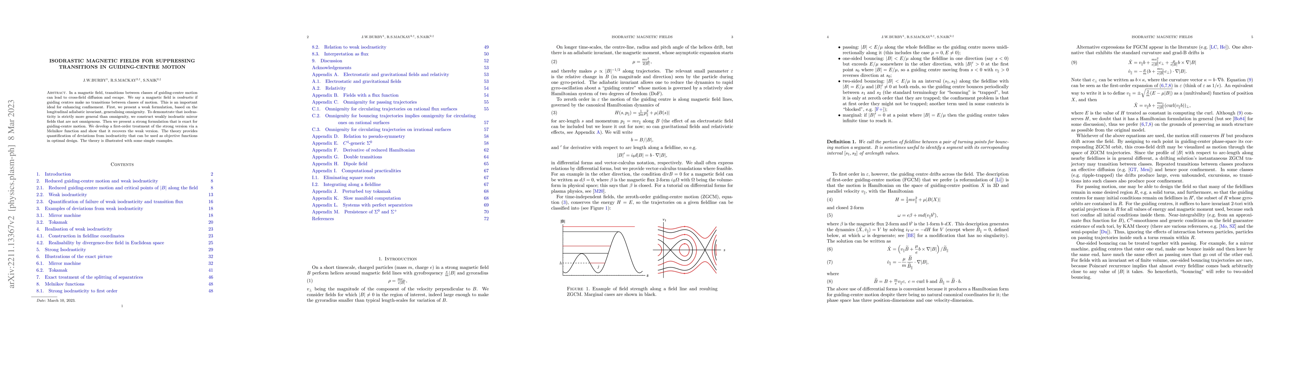 Thumbnail for Isodrastic Magnetic fields for suppressing transitions in guiding-centre
  motion