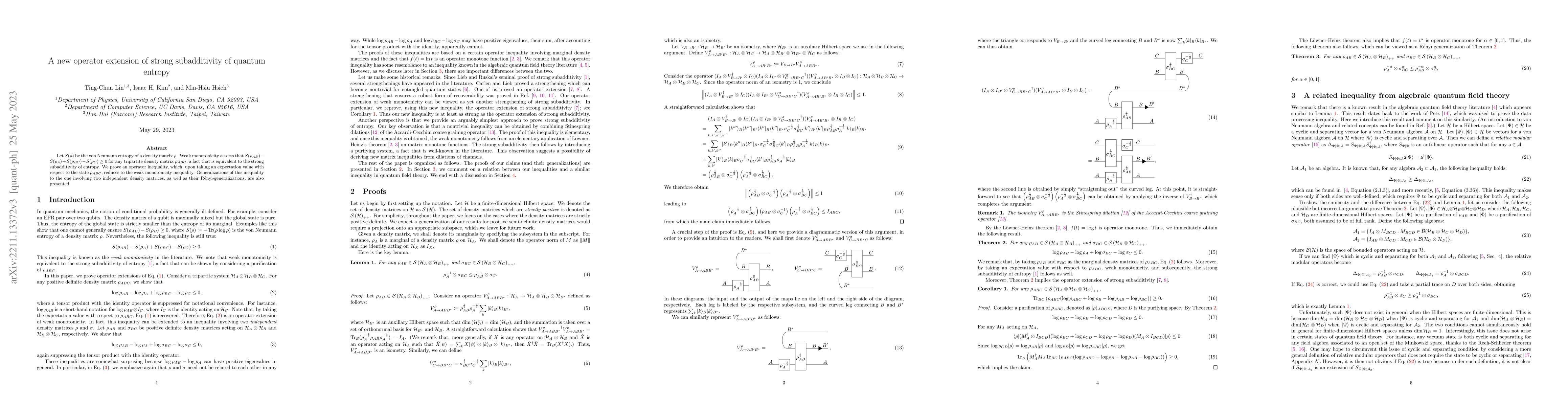 Thumbnail for A new operator extension of strong subadditivity of quantum entropy