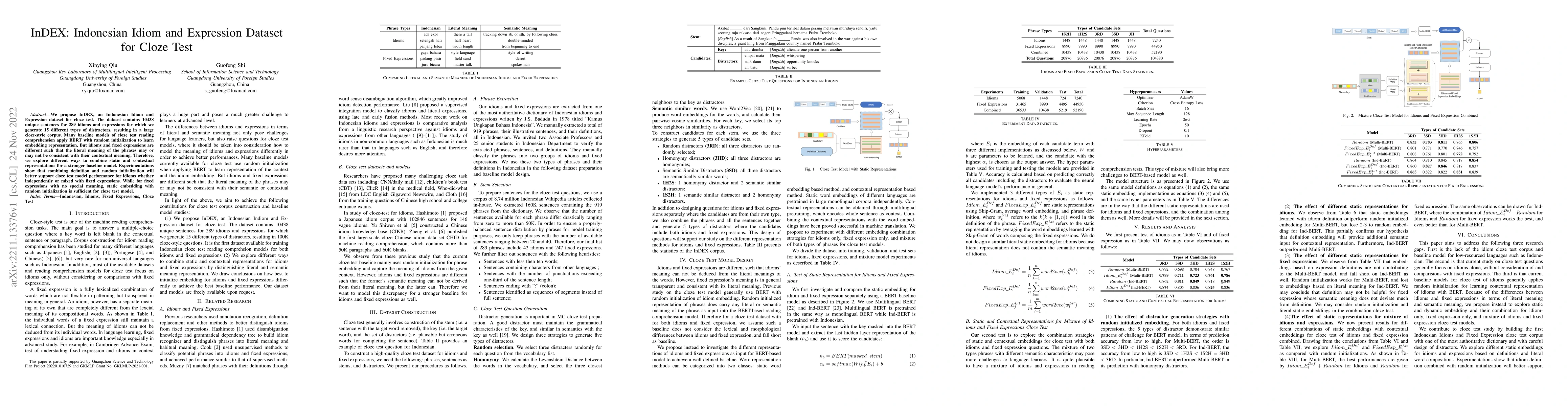 Thumbnail for InDEX: Indonesian Idiom and Expression Dataset for Cloze Test