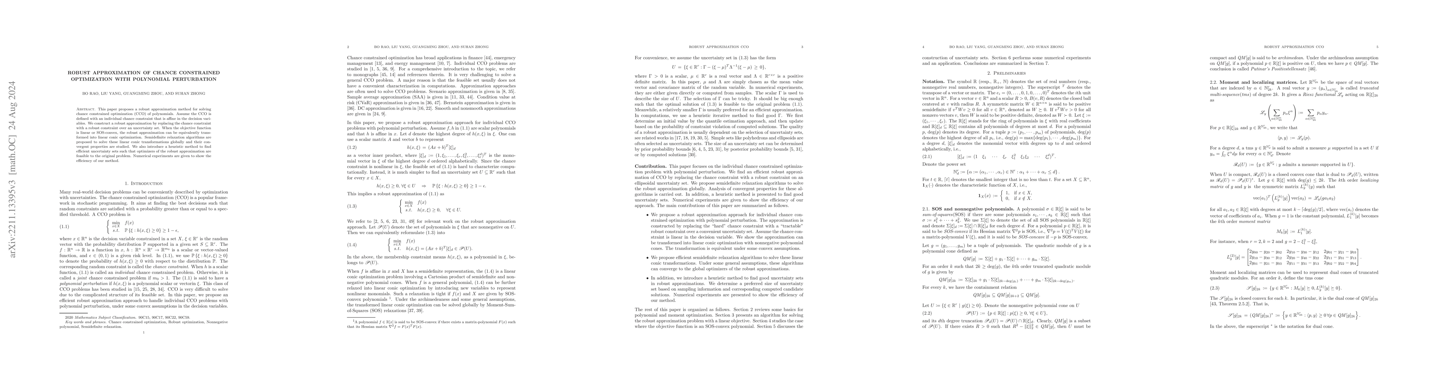 Thumbnail for Robust approximation of chance constrained optimization with polynomial
  perturbation