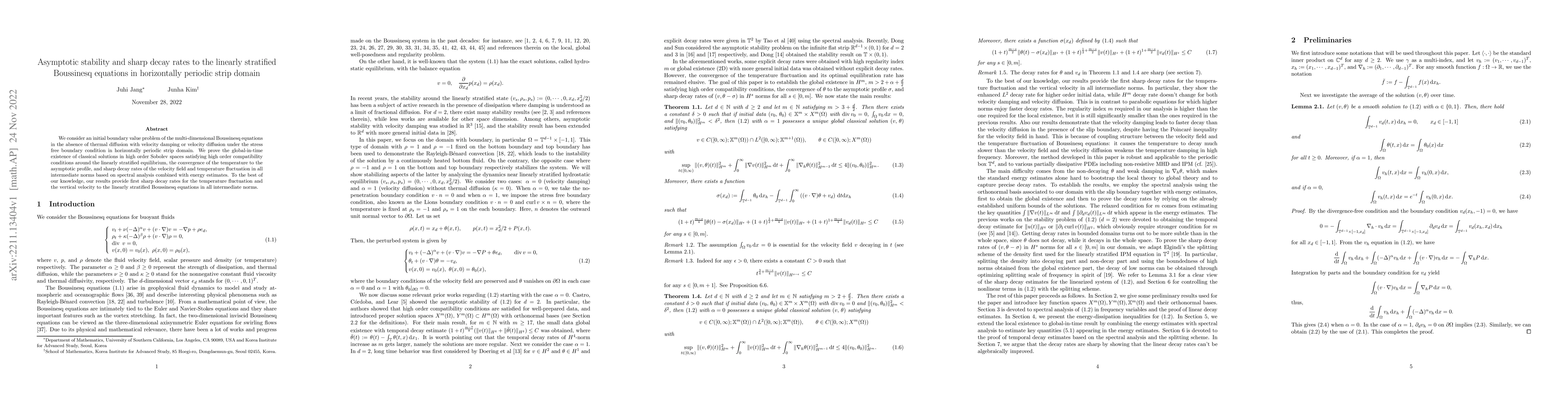 Thumbnail for Asymptotic stability and sharp decay rates to the linearly stratified
  Boussinesq equations in horizontally periodic strip domain