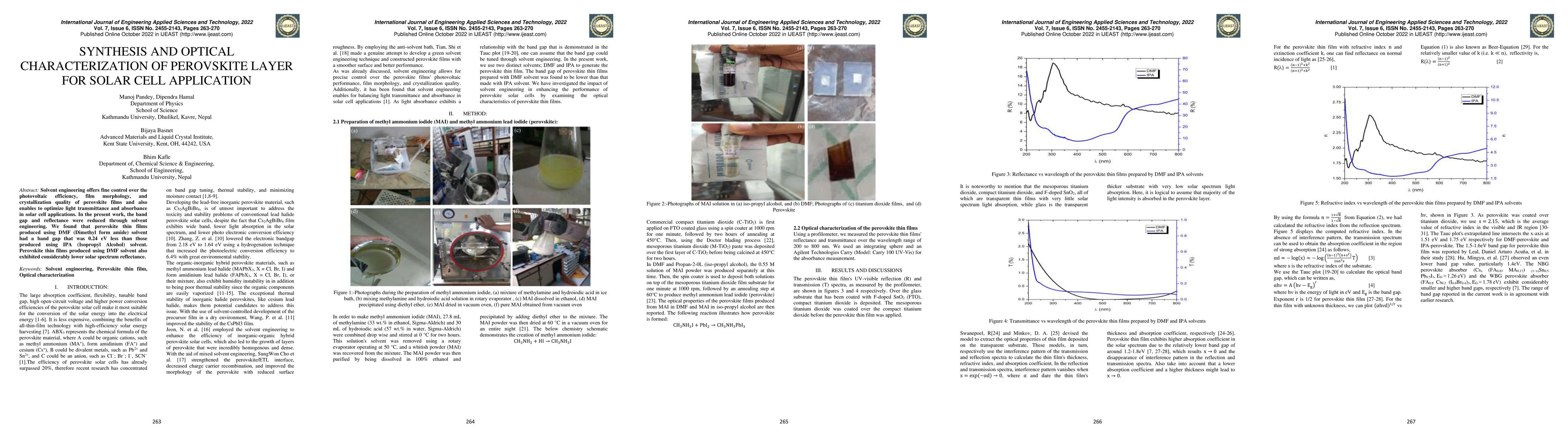 Thumbnail for Synthesis and optical characterization of perovskite layer for solar
  cell application