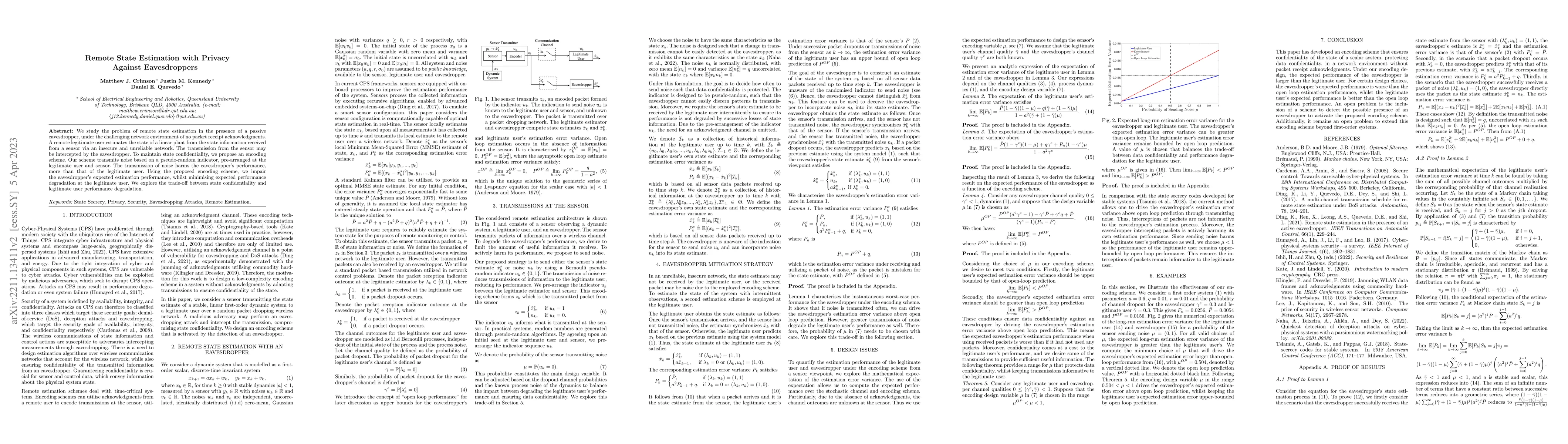 Thumbnail for Remote State Estimation with Privacy Against Eavesdroppers